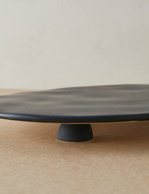 Close up of the Footed serving display tray in black