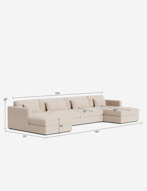 Durham U-Shaped Sectional Sofa : Ivory Modern Boucle