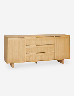 Angled view of the Hillard white oak veneer five drawer sideboard