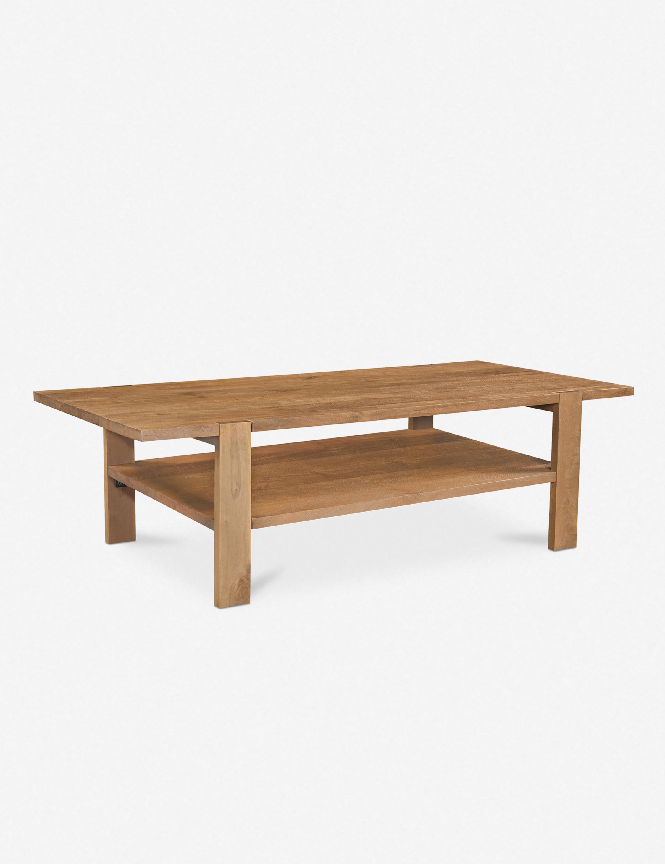 #color::natural | Knappet natural grain wooden coffee table with shelf.