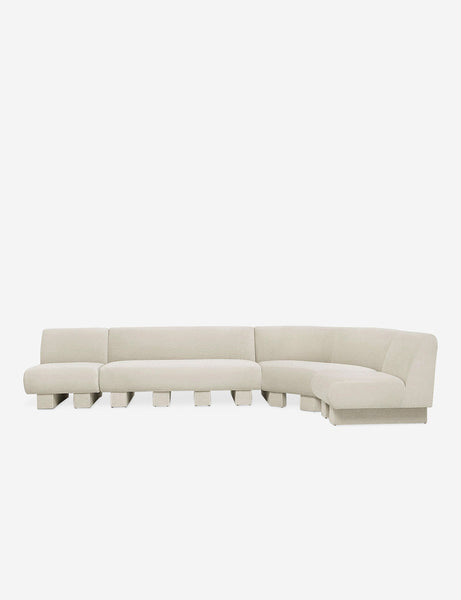 #color::Ivory-Boucle #configuration::right-facing #size::142-W | Lena right-facing white boucle sectional sofa with upholstered beam legs.