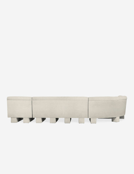 #color::Ivory-Boucle #configuration::left-facing #size::142-W | Rear view of the entire Lena left-facing white boucle sectional sofa with upholstered beam legs.
