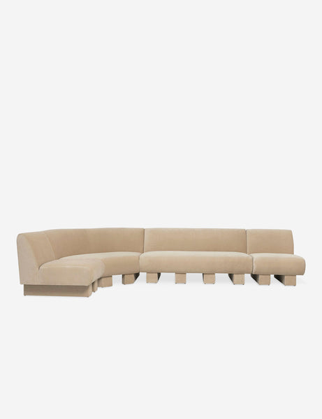 #color::brie-classic-velvet #configuration::left-facing #size::142-W | Lena left-facing beige velvet sectional sofa with upholstered beam legs.