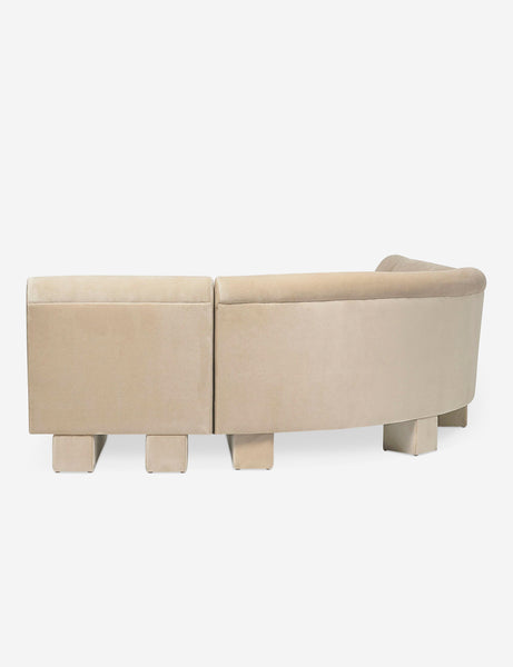 #color::brie-classic-velvet #configuration::left-facing #size::142-W | Rear view of the side of the Lena left-facing beige velvet sectional sofa with upholstered beam legs.