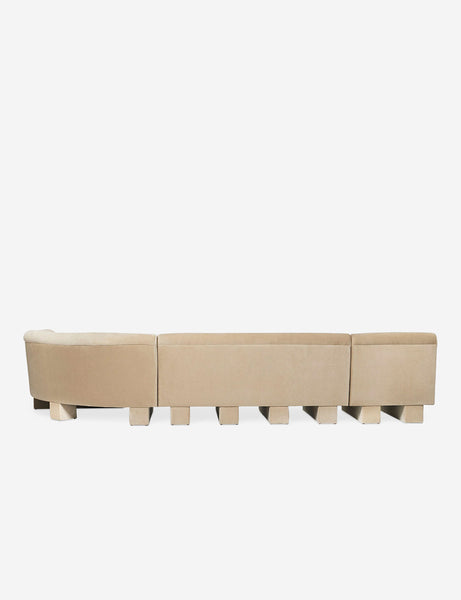 #color::brie-classic-velvet #configuration::right-facing #size::142-W | Rear view of the entire Lena right-facing beige velvet sectional sofa with upholstered beam legs.