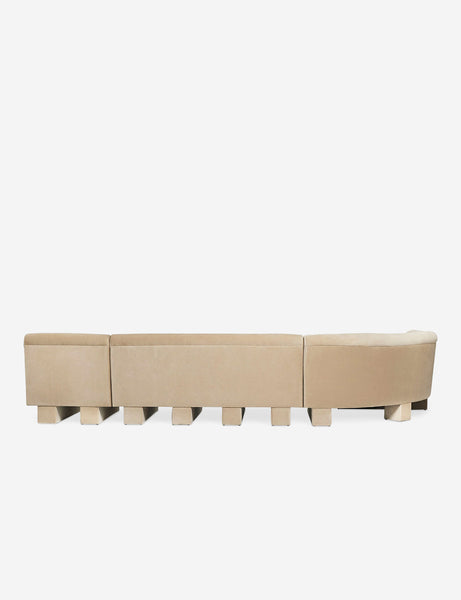 #color::brie-classic-velvet #configuration::left-facing #size::142-W | Rear view of the side of the Lena left-facing beige velvet sectional sofa with upholstered beam legs.