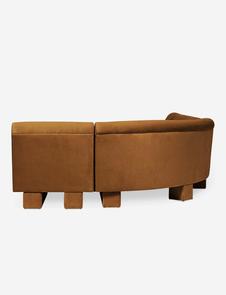 #color::Cognac-velvet #configuration::left-facing #size::142-W | Rear view of the side of the Lena left-facing cognac velvet sectional sofa with upholstered beam legs.