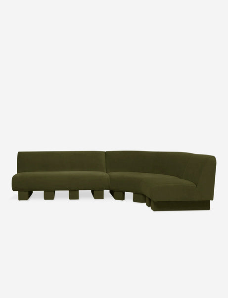 #color::Loden-velvet #configuration::right-facing #size::114-W | Lena right-facing gray velvet sectional sofa with upholstered beam legs.