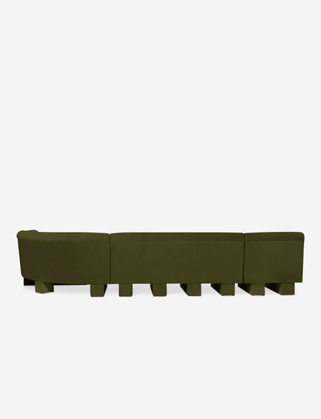 #color::Loden-velvet #configuration::right-facing #size::142-W | Rear view of the entire Lena right-facing gray velvet sectional sofa with upholstered beam legs.