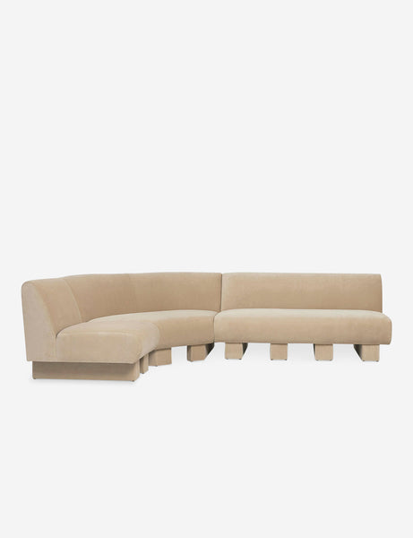 #color::brie-classic-Velvet #configuration::left-facing #size::114-W | Lena left-facing beige velvet sectional sofa with upholstered beam legs.