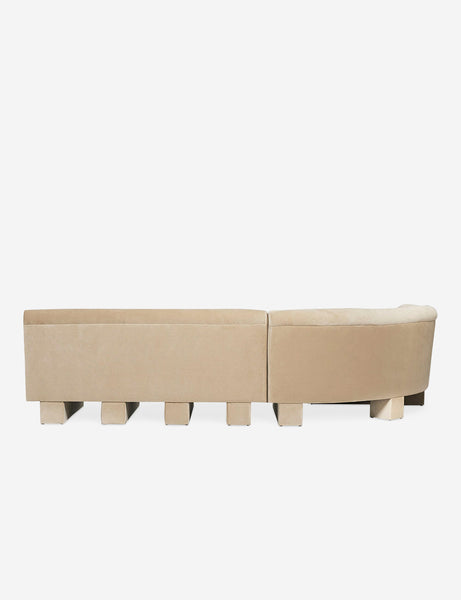 #color::brie-classic-velvet #configuration::left-facing #size::114-W | Rear view of the side of the Lena right-facing beige velvet sectional sofa with upholstered beam legs.