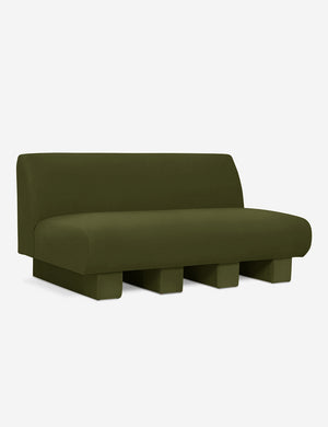 Angled view of the Lena Cognac Velvet armless sofa