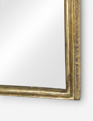 Close up of the Coudray serpentine gold leaf frame mantel mirror