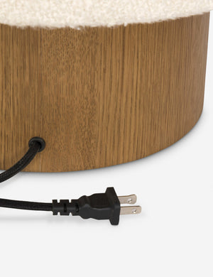 Close up of the plug of the Mulberry boucle shade mixed-material table lamp