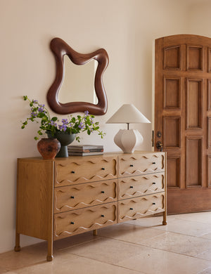 Bedroom featuring the Fontaine wavy detailing solid oak 6-drawer dresser by Aimee Song