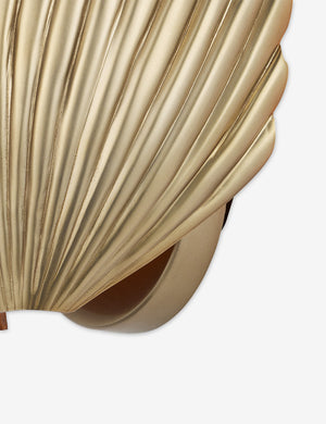 Close up of the Renoir brass shell-shaped sconce light