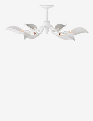 Popelin white gesso petal-arm semi flush mount light with light on