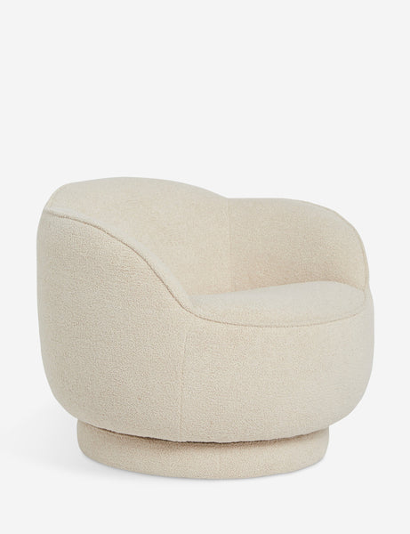 #color::teddy-boucle | Angled view of the Fern scalloped back boucle upholstered swivel chair