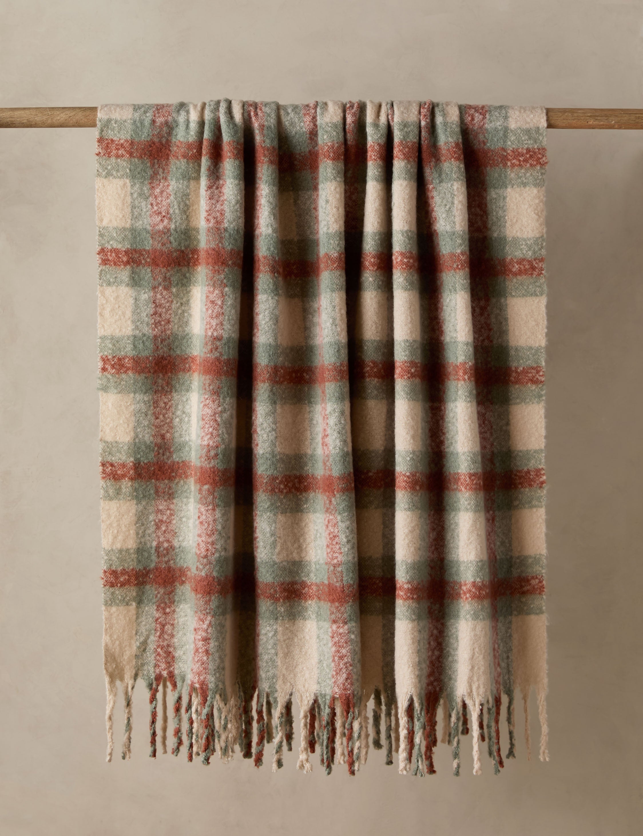 #color::sage-and-rust | The Haldar chunky tasseled edge plaid throw.