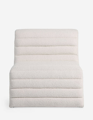Head on view of the Leon textural boucle channel tufted armless accent chair by Carly Cushnie.