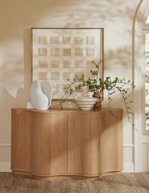 Zainab hand-carved marble vase styled on the Cora sideboard