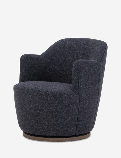 #color::slate | Angled side view of Margie rounded barrel swivel accent chair in slate