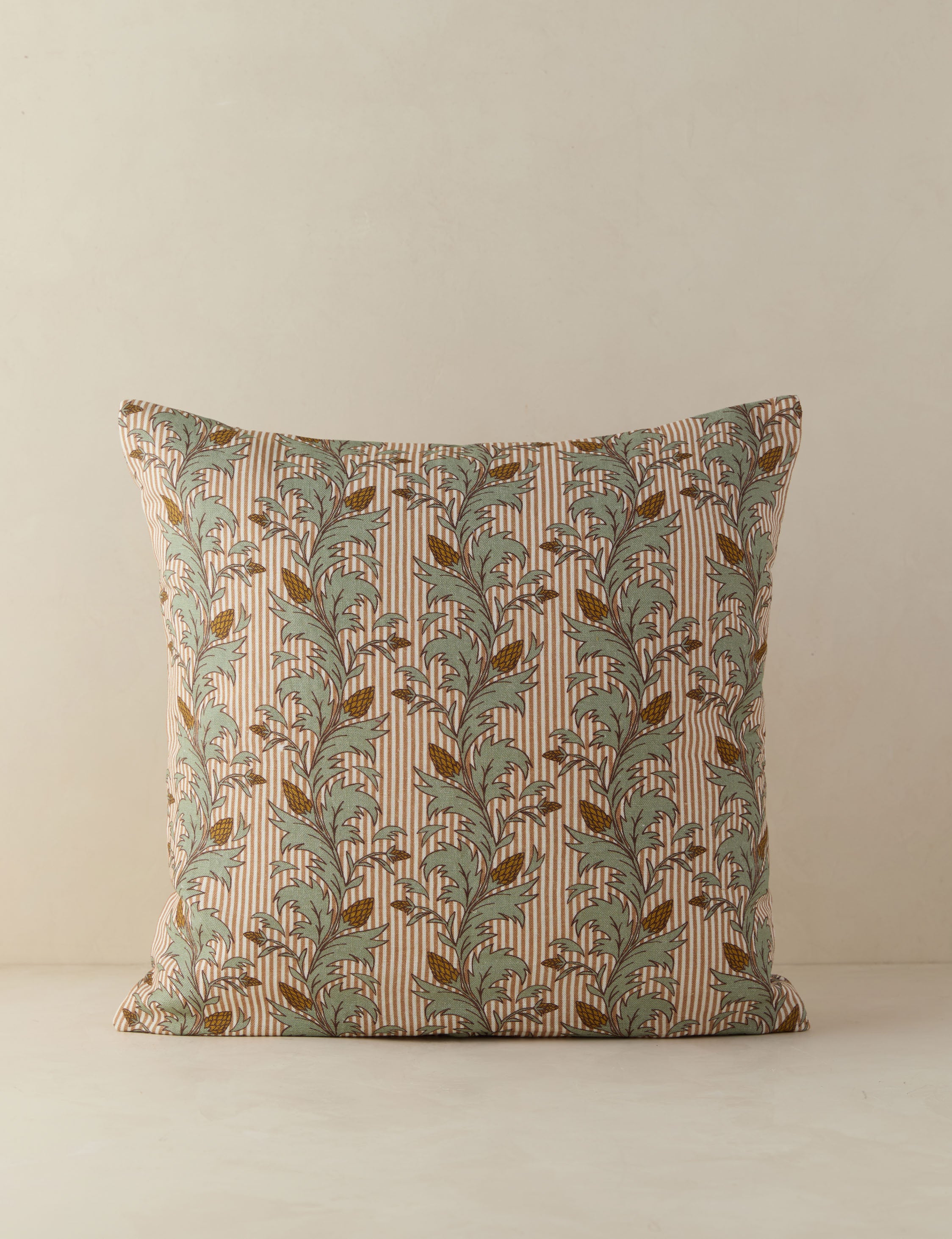 #color::rust #style::square | Marvilla botanical striped linen throw pillow