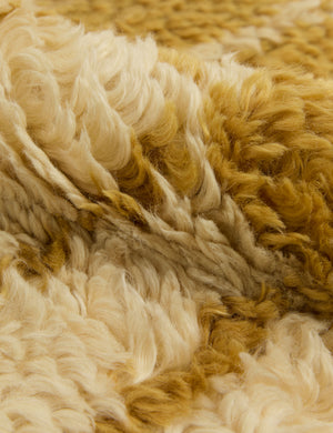 Close up of the Bhari thick organic design hand-knotted wool rug.