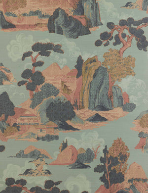 Close up view of the Scenic Landscape woven grasscloth wallpaper by Aimee Song