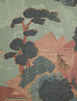 Close up view of the Scenic Landscape woven grasscloth wallpaper by Aimee Song