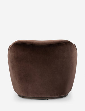 Back of the Selkie modern barrel swivel chair in brown velvet.