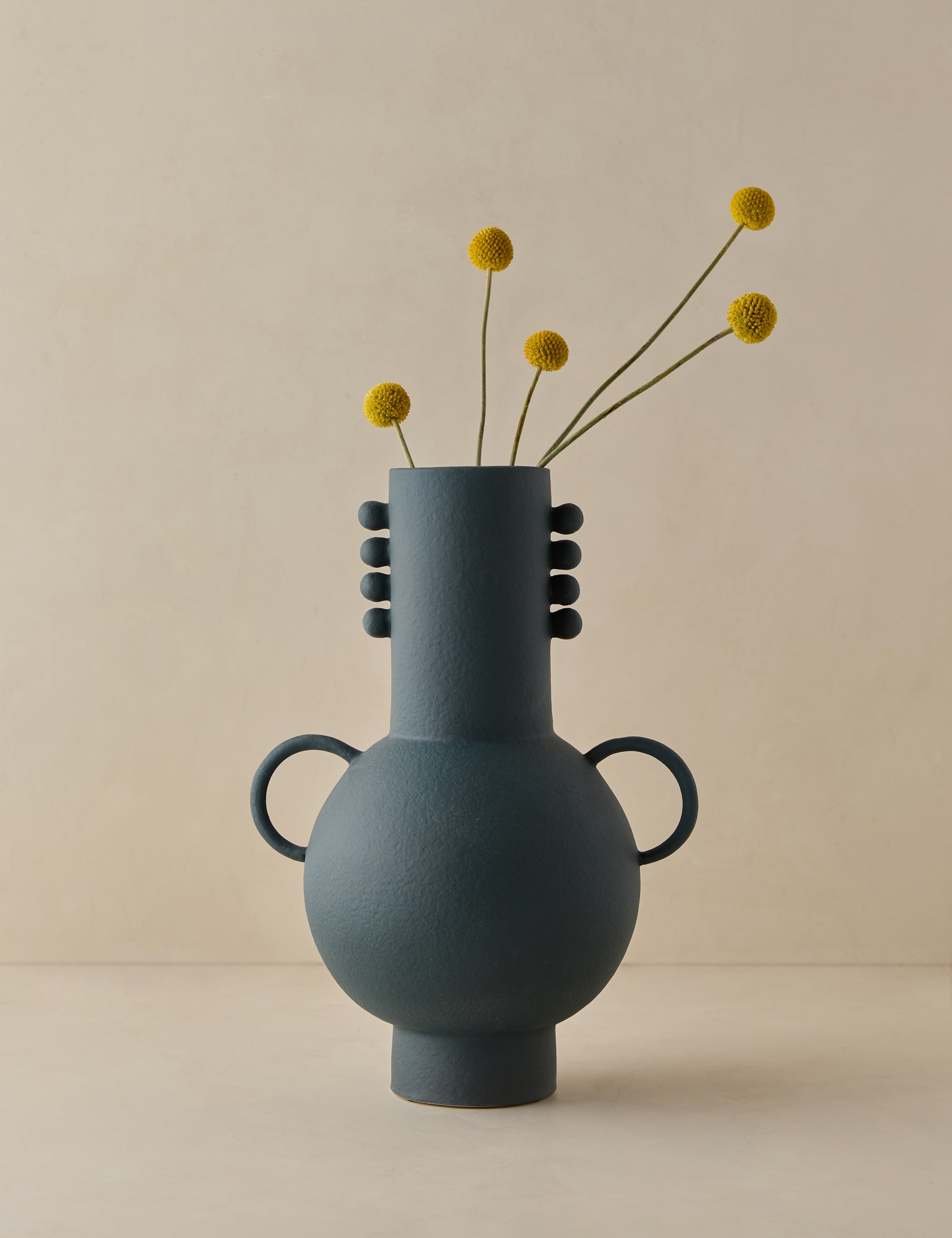 #color::navy | Tosca beaded detailed loop handle ceramic vase by Aimee Song