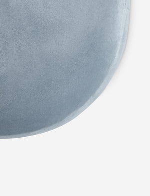 Bird’s-eye view of the light blue velvet fabric of the Mikhail light blue velvet foam-padded bench.