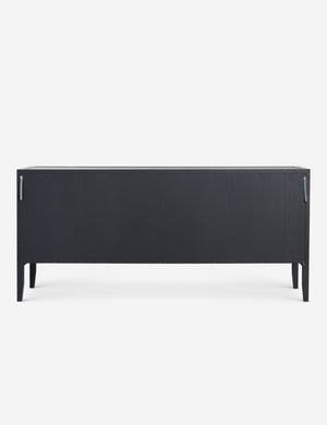 Back view of the Morey glass front black curio sideboard cabinet