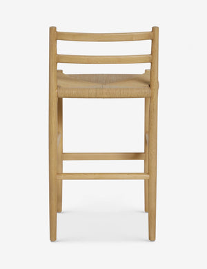 Back view of the Nicholson slim natural oak wood frame and woven seat counter stool.