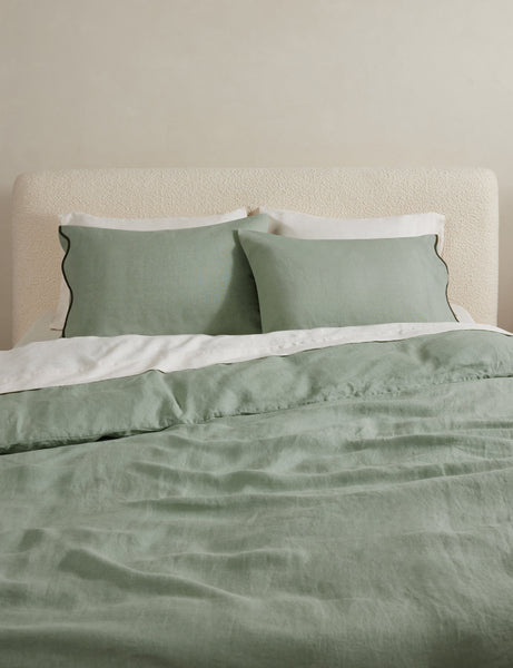 #color::lichen #size::full-queen #size::king-cal-king #type::duvet-cover #type::duvet-set | Essie soft, breathable hemp duvet cover in lichen green