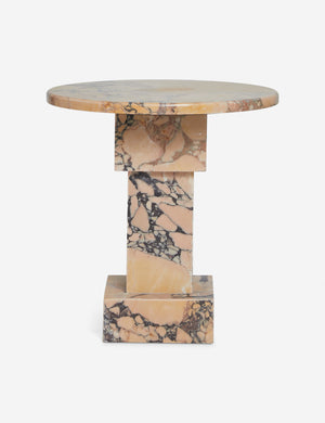 Potts round marble pedestal side table.