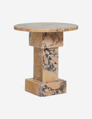 Potts round marble pedestal side table.