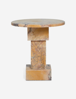 Potts round marble pedestal side table.