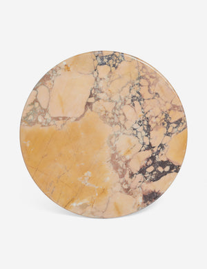 Top of the Potts round marble pedestal side table.