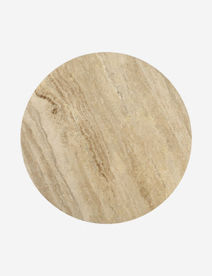 Top of the Kirchner round travertine side table.