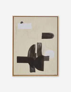 In Pursuit Print in a maple floater frame featuring clean forms in a neutral palette by Sarah Sherman Samuel
