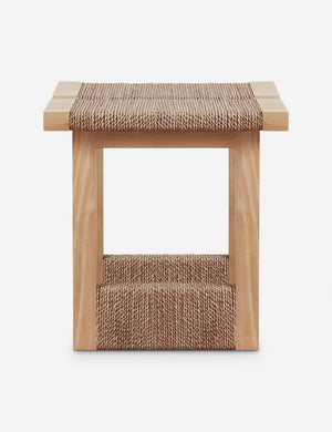 Maritza light wood and woven seagrass coastal style side table.