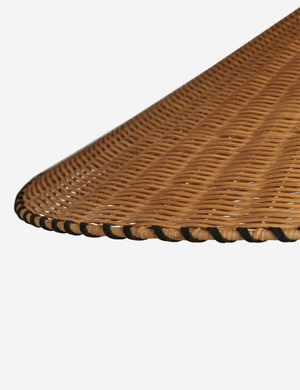 Close up view of the Terrene Woven Rattan Pendant by Elan Byrd.