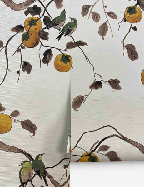 Persimmon Birds Grasscloth Wallpaper by Nathan Turner