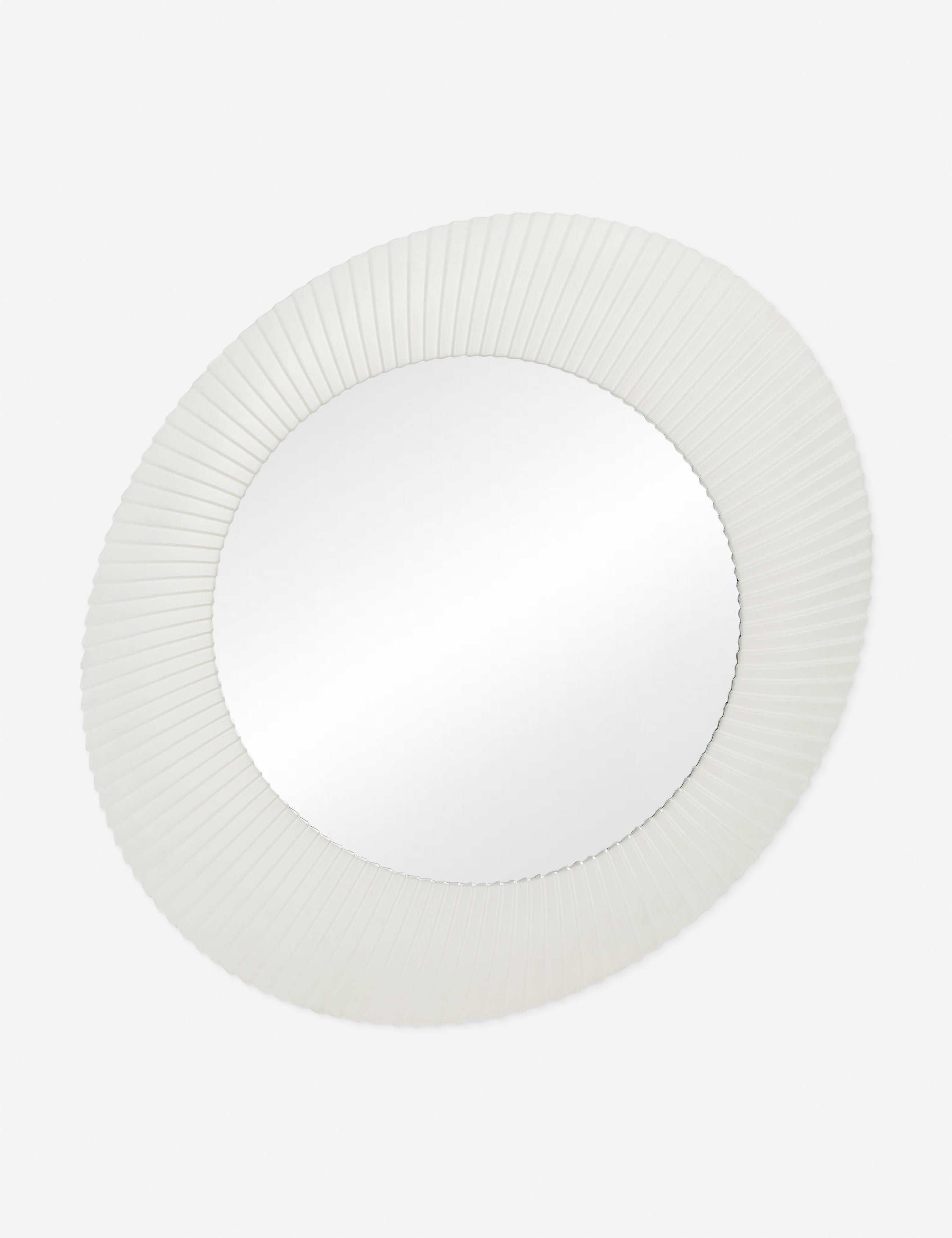 #color::white | Whitaker white asymmetrical oval wall mirror.