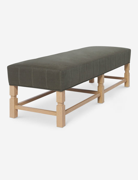 #color::loden | Angled view of the ambleside loden gray linen bench