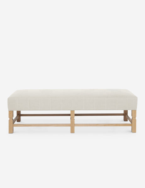 #color::natural | Ambleside Natural linen upholstered bench with carved detailing on the frame and vertical channeling around the cushion by Ginny Macdonald