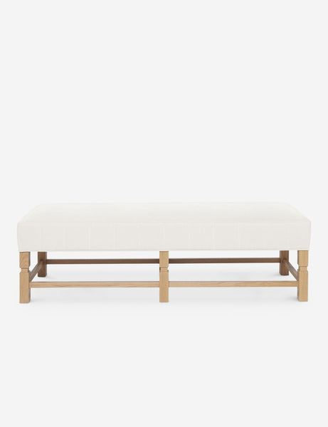 #color::oyster | Ambleside Oyster white linen upholstered bench with carved detailing on the frame and vertical channeling around the cushion by Ginny Macdonald