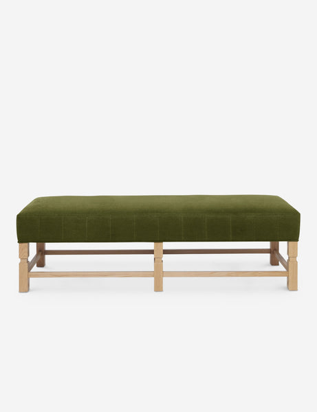 #color::jade | Ambleside Jade green velvet upholstered bench with carved detailing on the frame and vertical channeling around the cushion by Ginny Macdonald
